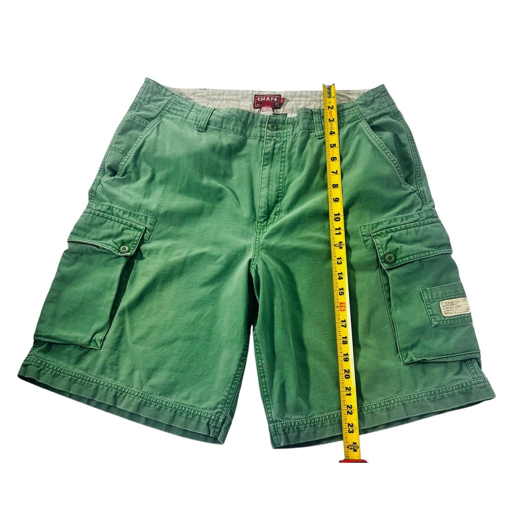 Vtg Chaps Green Denim Baggy Cargo Shorts Loose Long Sz 36 Mens Y2K Skater‎ 90s - Picture 7 of 8